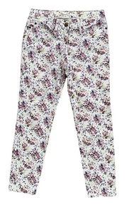 Boden Floral Jeans White Blue Red Ankle Grazer Trousers Stretch Skinny UK 6P W28 - Picture 1 of 6