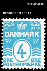 DÄNEMARK 1905 SC 60 CROWN & WATERS 4o MNH OG DULL BLUE WM 113 FINE/VERY FINE - Bild 1 von 2