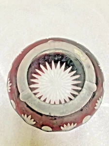 Vintage Lead Crystal Ruby Red Cut To Clear Glass bowl/vase/Ash Tray - Picture 1 of 13