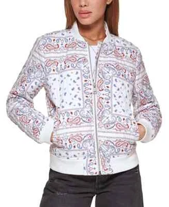 Levi's Women's Diamond Quilted Bomber Jacket, Red/White/Blue Paisley, XL NWT - Picture 1 of 8