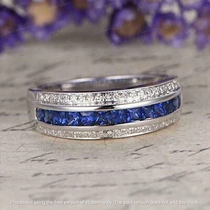 Men's 2 Ct Princess Cut Simulated Diamond Wedding Ring Band White Gold Plated FN - Picture 1 of 2