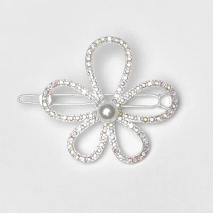 schöne Haarspange Haarklammer Haarclip Innenzahnung Strass Perle Blume 6 x 5 cm - Bild 1 von 2