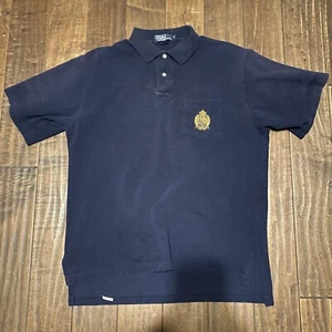 VINTAGE POLO RALPH LAUREN NAVY BLUE EMBROIDERED CREST COTTON SHIRT L LO LIFE - Picture 1 of 9