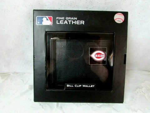 Cincinnati Reds MLB Baseball Fine Grain Leather Bill Clip Wallet Black Billfold Cover