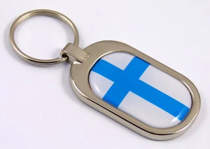 Llavero con bandera de Finlandia metal cromado llavero acabado llavero - Imagen 1 de 2