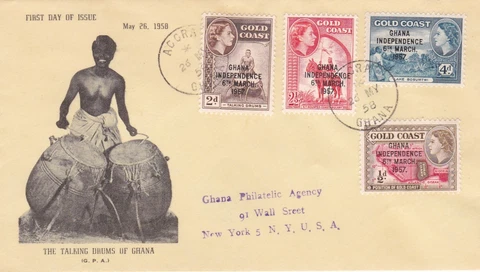 1958 First Day Cover Ghana Independence Anniversary Overprint Gold Coast Stamps Cover