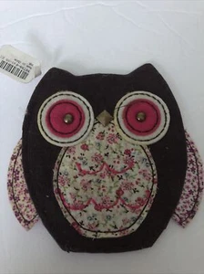 Claire’s Owl Coin Purse Owls Corduroy Applique Brown Pink Multi Fabric Zip NEW - Picture 1 of 2