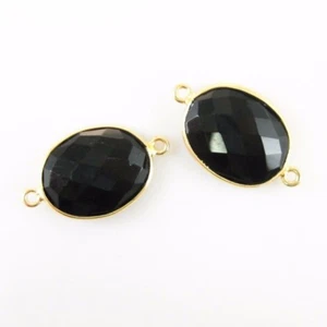 Einfassung Edelstein Verbinder - 14x18mm facettiert oval - schwarzer Onyx (verkauft pro 2 Stück) - Bild 1 von 2