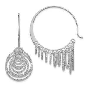Sterling Silver Polished and Laser-cut Hoop Dangle Earrings Perfect Gift for Her - Picture 1 of 6