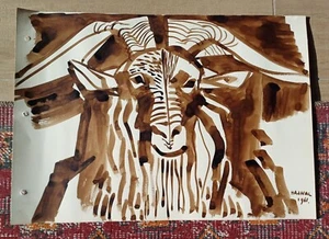 JANOS HAJNAL ACQUERELLO SU CARTA L'ARIETE DISEGNO ANNI 60 RARO 45X31,5 CM 1961 - Picture 1 of 6