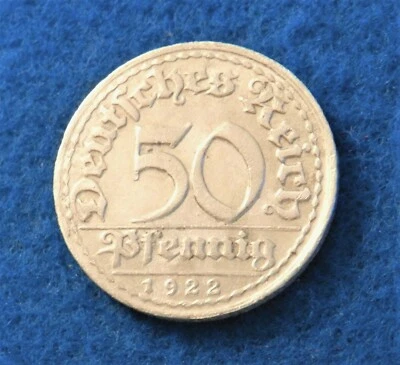 1922 D Germany 50 Pfennig - Nice Old Coin - See PICS - Image 1 of 2