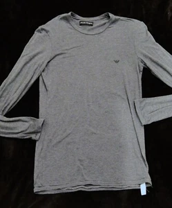 EMPORIO ARMANI LS Gris Cuello Redondo Salón Camiseta Hombre M MEDIANA Hecha en Italia - Imagen 1 de 1