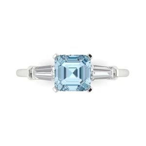 14K White Gold Three-Stone Engagement Ring, 1.62 ctw Simulated Blue Diamond - Picture 1 of 11