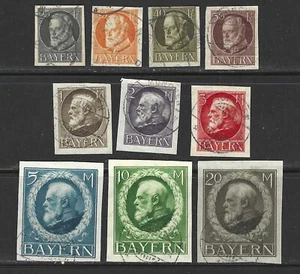 SELLOS BAVARIA #124-7, 130-5 -- (10) KING LUDWIG IMPERFS -- 1916 -- USADOS - Imagen 1 de 2