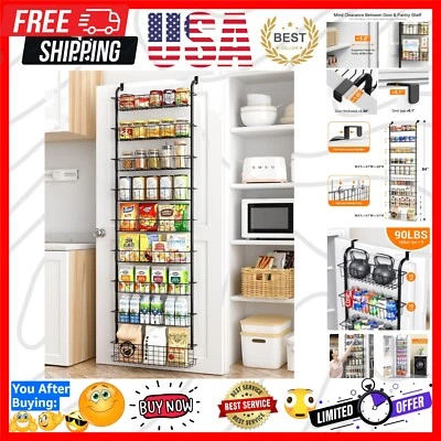 9-Tier Stainless Steel Over The Door Pantry Organizer - Large Storage Solution - Image 1 of 4