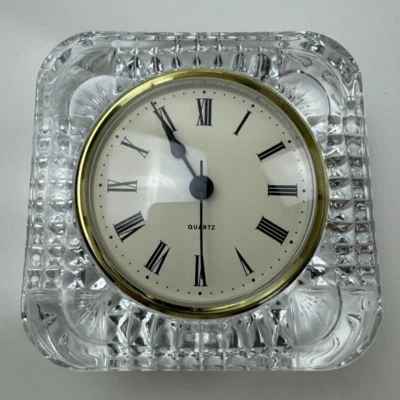 Crystal Quartz Desk Clock Clear Square Block - Image 1 of 4