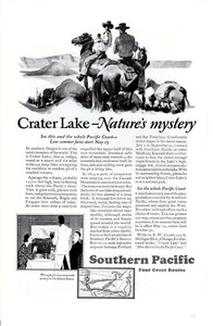 1929 Vintage print ad Southern Pacific Train Crater Lake six miles wide Oregon - Bild 1 von 2