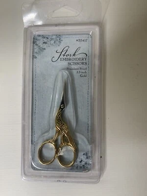 Stork Embroidery Scissors 3 1/2” Gold Plated NOS - Image 1 of 4