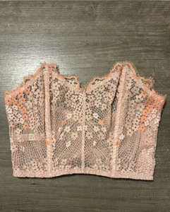 Victoria’s Secret Orange Pink Floral Lace Cross Bustier Size Small - Picture 1 of 7