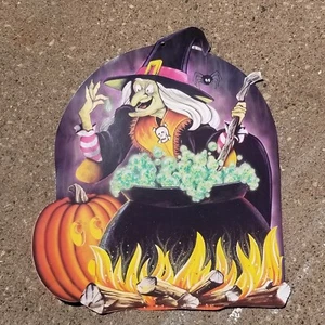 Vintage Beistle 1983 Halloween Die Cut Out Witch Brewing Kettle Pumpkin Spider - Picture 1 of 3