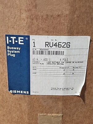 NEW ITE SIEMENS RV RV462G 60 AMP 600V XL-X FUSIBLE FUSED BUS PLUG 3PH 4W GROUND - Image 1 of 4