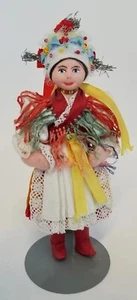 Vintage Hungery Cloth Doll, Kazar Eastern European, Painted Face, Folk /w Stand - Picture 1 of 6