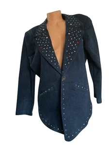Vintage Rare Jeansjacke Blazer Bling Strass Smoking 80er 90er Damen Med - Bild 1 von 20