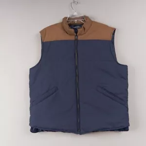 J Crew Mercantile Vest Mens Sz XL Navy Tan Outdoor Full Zip Pockets Cotton Nylon - Picture 1 of 11