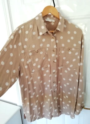 Camicia blusa Next Beachwear 14 (42) beige bianca a pois copri tasche - Immagine 1 di 4