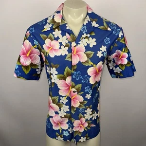 Vintage Ui Maikai Shirt Mens Hawaiian Cotton Hawaii USA Floral 60s 70s Large - Picture 1 of 12
