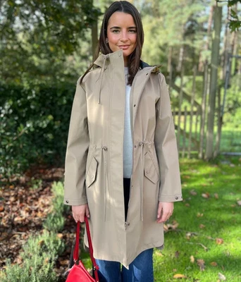 Showerproof Rain Coat Women's Full Zip Snap Button Hooded Long Jacket Outdoor - Image 1 of 4