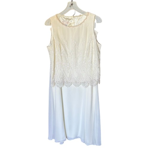 OFF WHITE Abito da sposa vintage Jessica McClintock 14 bianco sporco pizzo ricamato 2 pezzi