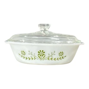 Cazuela vintage para horno 235 1 qt 10" verde margarita leche vidrio ovalado con tapa - Imagen 1 de 9