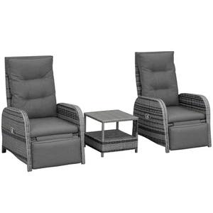 Outsunny 3 Pieces Rattan Bistro Set with Cushions for Outdoor, Mixed Grey - Picture 1 of 11