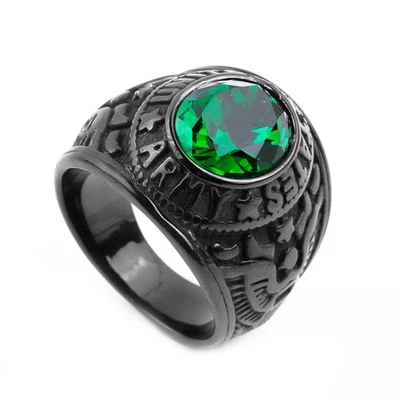 Anillo del ejército del águila de los Estados Unidos con incrustación de circonita verde de acero inoxidable para hombre Foto 1 de 4