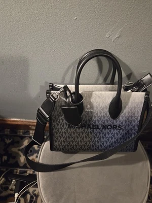 Michael Kors Mirella S Shopper Tote Satchel Shoulder Bag MK Ombre Navy and Black - Image 1 of 3