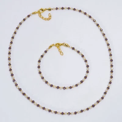 Juego de joyas étnicas hechas a mano redondas de piedras preciosas de calcedonia de zafiro 7-8" 18-19" m525 Foto 1 de 4