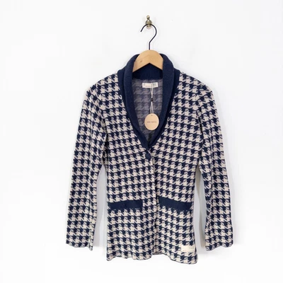 Cárdigan Chaqueta Tejida Odd Molly Penny Reino Unido 10 Talla 1 Azul Marino Pata de Gallo Cuadros NUEVO Foto 1 de 4
