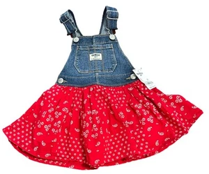 Vestido Oshkosh B'gosh Vestbak Denim Talla 2 Rojo Paisley Mono Babero Jean NUEVO - Imagen 1 de 6
