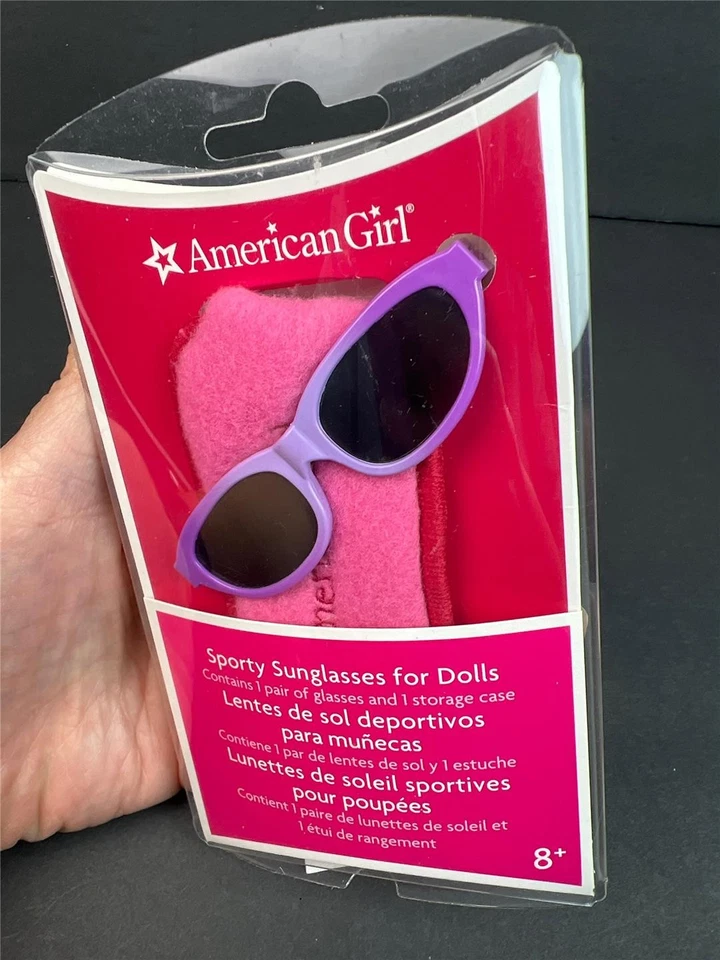 Nuevas gafas de sol deportivas American Girl para muñecas de 18" ~ marcos morados ~ estuche de fieltro rosa Foto 1 de 4