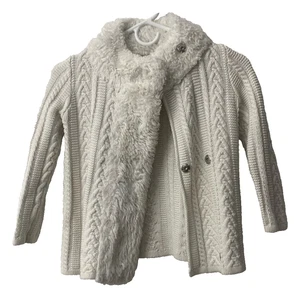 Tahari Cable Knit Acrylic Faux Fur Cardigan Ivory Winter Fall Girls 5T Midweight - Picture 1 of 7