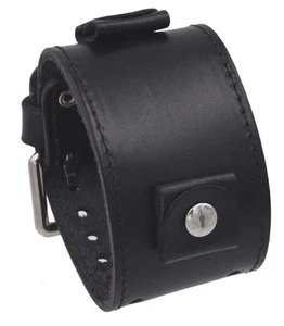 LBB-KK 24mm Lug Width Wide Black Leather Cuff Wrist Watch Band with Black Sti... - Picture 1 of 3