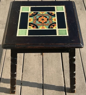 California Hispano Moresque Spanish Revival 20’s Catalina Wood Tile Table - Image 1 of 4