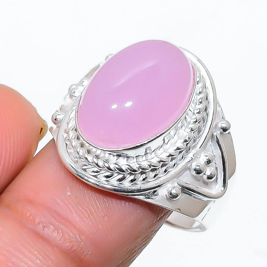 Pink Rose Quartz Gemstone 925 Sterling Silver Jewelry All Size Ring For Gift - Image 1 of 1