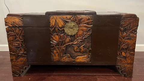 Antique Vintage Chest Trunk, Asian Inspired Great Condition Cover