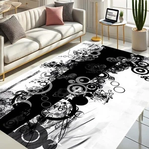 Abstract Rug, Modern Carpet, Black White Rug, Artistic Floor Mat, Graphic Rug - Picture 1 of 11
