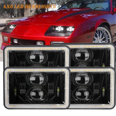 Faros LED de haz alto/bajo H4 para Chevrolet Camaro Iroc-Z 1982-1992 DOT 4 piezas 4x6" Foto 1 de 4