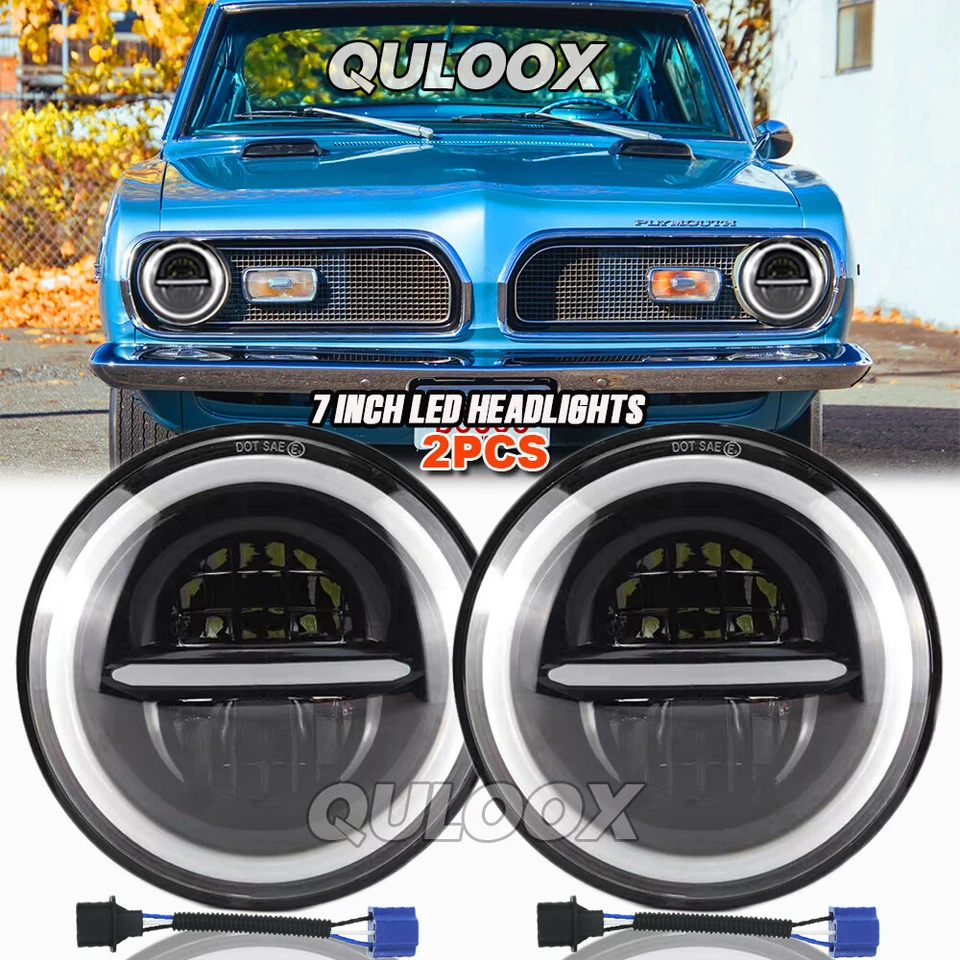 2x 7"Inch Round LED Headlights HI-LOW Beam DRL For Plymouth Barracuda Duster 340 Foto 1 de 4