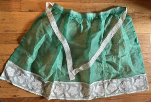 Vintage Sheer Green Floral Lace Trim Retro Kitchen Apron Christmas Irish 1950’s - Picture 1 of 4
