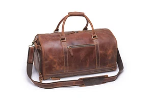 Noblag Advenzi Travel Leather Large Duffel Bag Weekender Shoe Comp Unisex - Picture 1 of 8